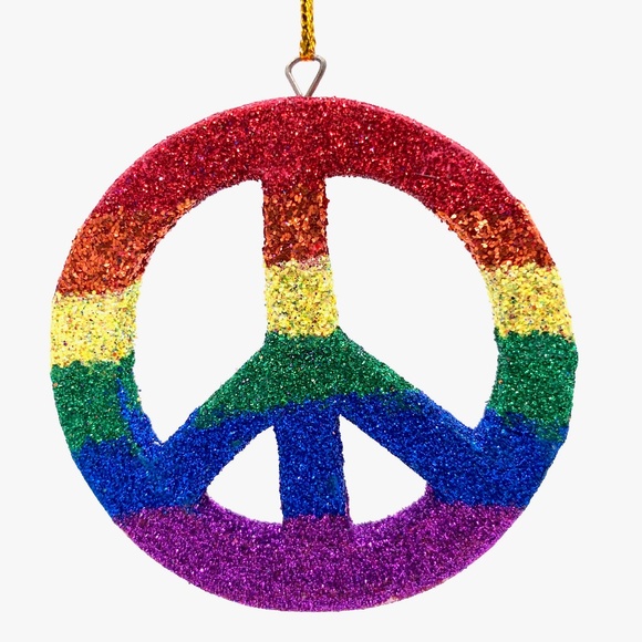 Hand Carved and Sprinkled With Sparkles Pride Peace Sign - Picture 1 of 1